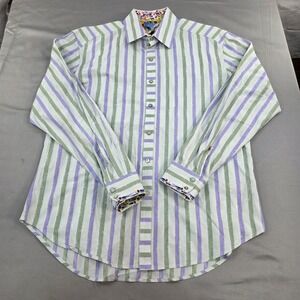 Robert Graham Mens‎ L/G Striped Long Sleeve Button Down Shirt Colorful Flip Cuff
